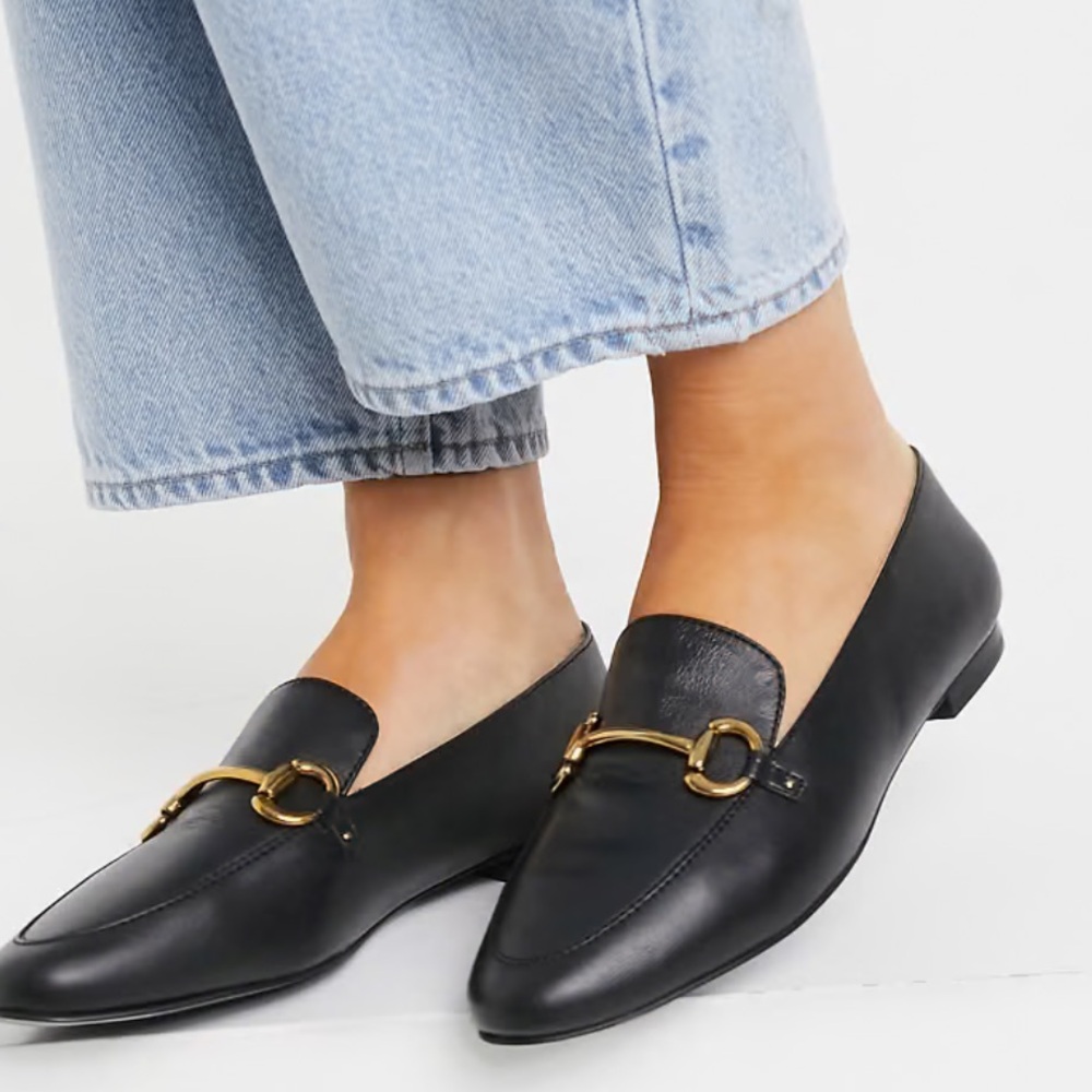 Other Stories Leather Black Loafers with Gold Accent Size 36